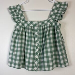 Petal + Pup gingham ruffle babydoll top 2 green 100% cotton